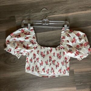 SHEIN Red Floral Puff Sleeve Blouse